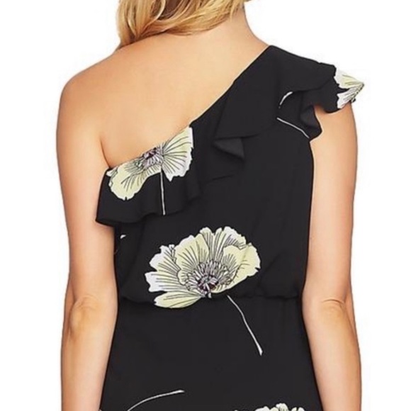 1.STATE Black & Floral One Shoulder Ruffle Midi Dress - Picture 11 of 13